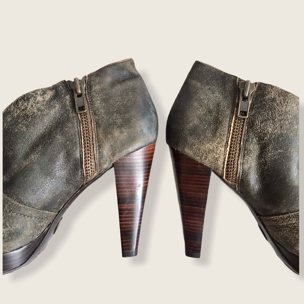 Frye Harlow Campus Tan Suede Heeled Ankle Booties - Picture 8 of 14